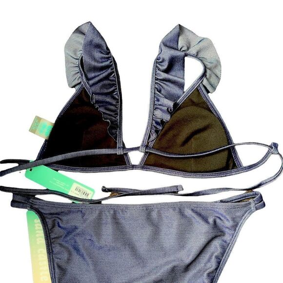 sand castle Navy Solid Ruffle Bikini Set Size Large - Picture 7 of 14